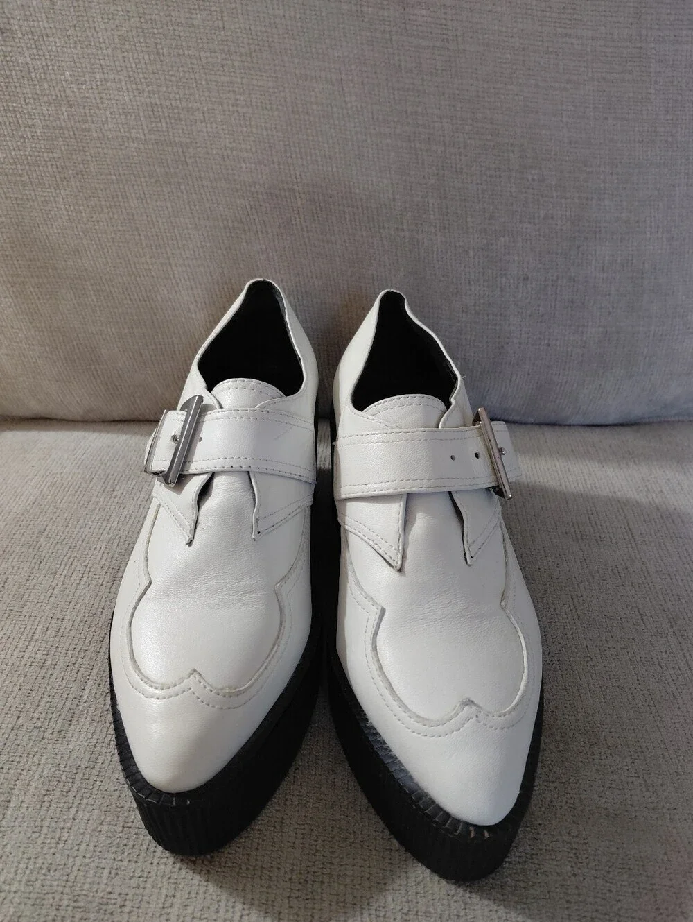 NEW Gianni Bini Yasmina White Leather Platform Monk Strap Creepers Size 5 Loafer